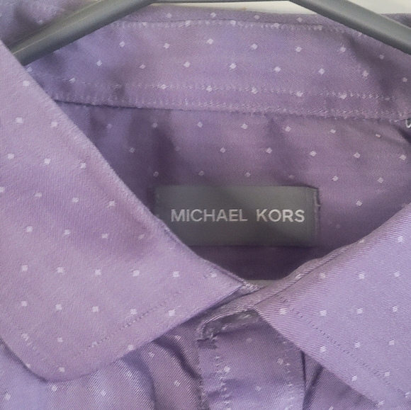 Michael Kors Men's Button Down Mauve Polka Dot Shirt - Picture 3 of 6